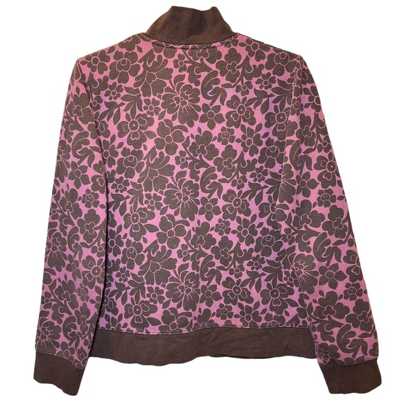 Boden Jacket Sz Large Zip Up Fabric Floral Pink Brown Center Pocket - Picture 2 of 8
